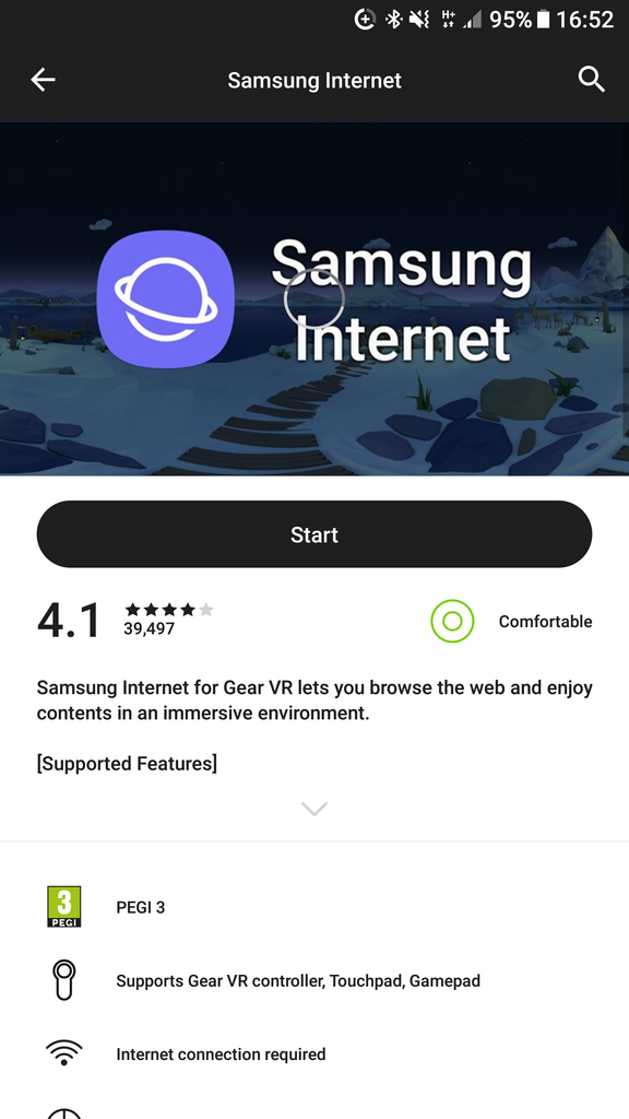 Installation screen for Samsung Internet Browser for Gear VR